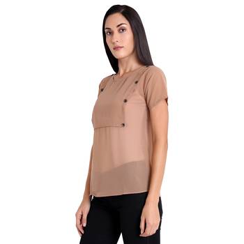 Brown plain georgette kurtas-and-kurtis 3