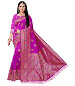 Purple printed silk saree with blouse