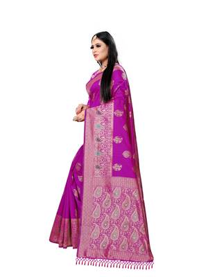 Purple printed silk saree with blouse 2