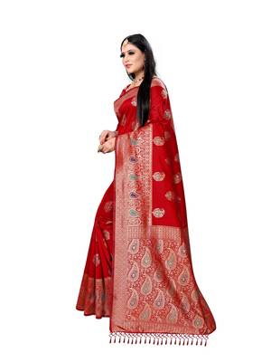 Red printed silk saree with blouse 2