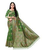 Green printed silk saree with blouse