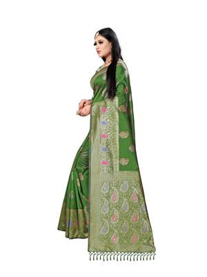 Green printed silk saree with blouse 2