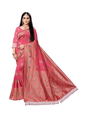 Pink printed silk saree with blouse 1