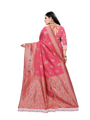 Pink printed silk saree with blouse 3
