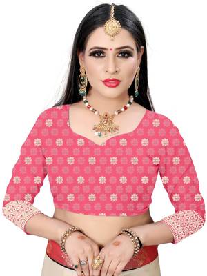Pink printed silk saree with blouse 4
