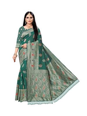 Light green printed silk saree with blouse 1