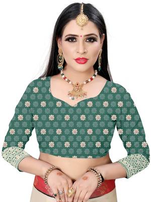Light green printed silk saree with blouse 4