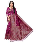 Magenta printed silk saree with blouse