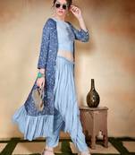 Blue embroidered art silk long-kurtis