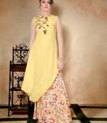 Yellow embroidered art silk long-kurtis
