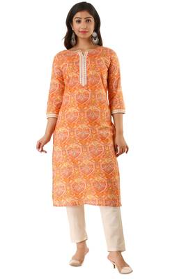 Cotton printed Straight  kurti & kurta with plain pant Set 1