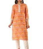 Cotton printed Straight  kurti & kurta with plain pant Set