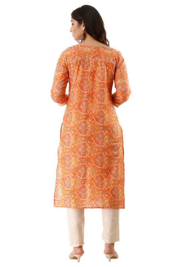 Cotton printed Straight  kurti & kurta with plain pant Set