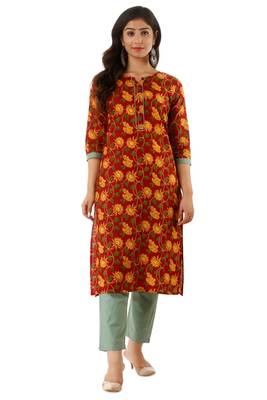 Latest Cotton printed Straight kurta with plain pant Set 1