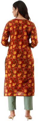 Latest Cotton printed Straight kurta with plain pant Set 2