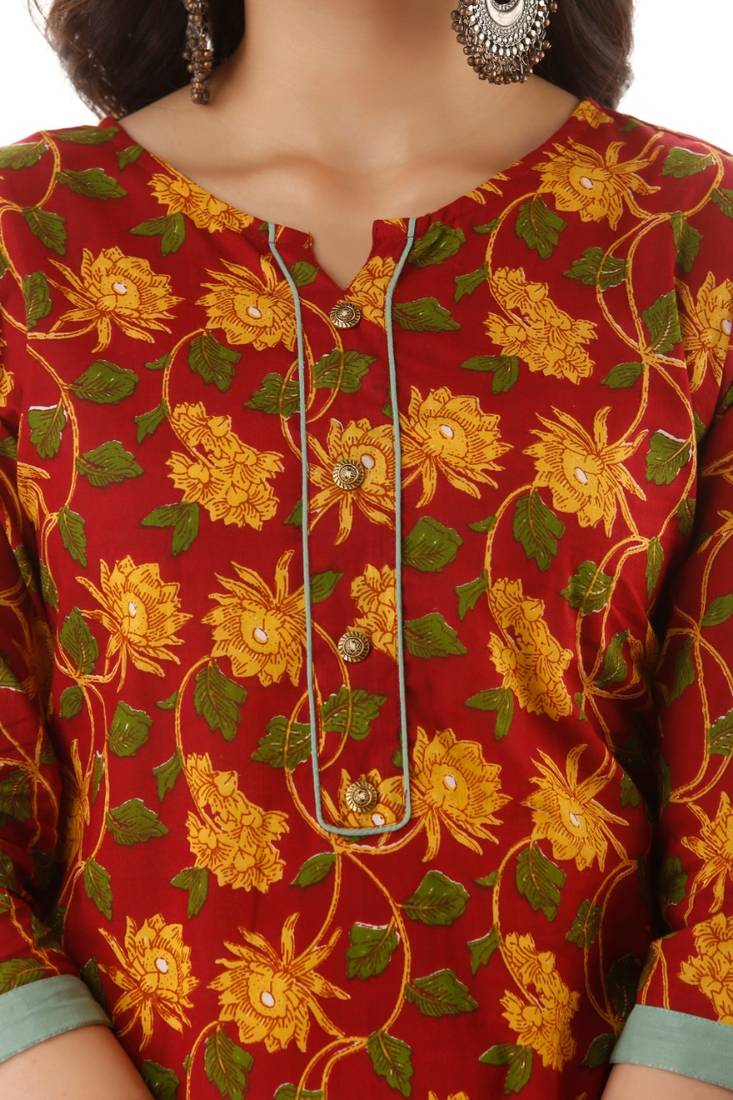 Latest Cotton printed Straight kurta with plain pant Set