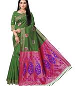 Green printed art silk saree with blouse