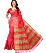 Pink woven art silk saree with blouse