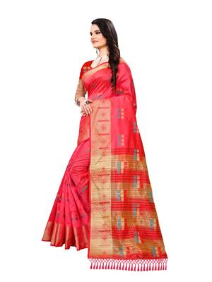 Pink woven art silk saree with blouse 2