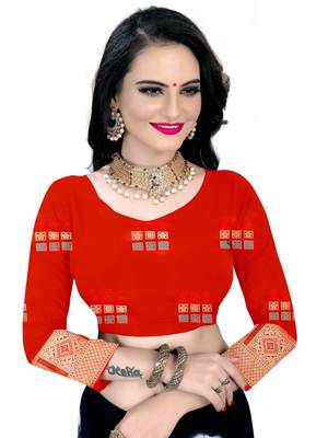 Pink woven art silk saree with blouse 4