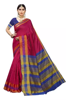 Pink Woven Cotton Silk Saree With Blouse
