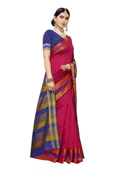 Pink Woven Cotton silk blend Saree With Blouse