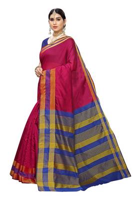 Pink Woven Cotton silk blend Saree With Blouse 4