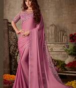 Pink embroidered silk saree with blouse