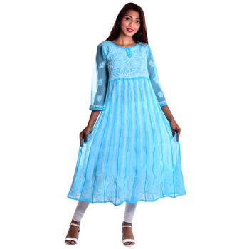 Lavangi Women's Faux Georgette Lucknow Chikankari Handicrafted Anarkali Kurti 1