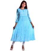 Lavangi Women's Faux Georgette Lucknow Chikankari Handicrafted Anarkali Kurti