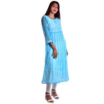 Lavangi Women's Faux Georgette Lucknow Chikankari Handicrafted Anarkali Kurti 2