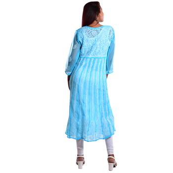 Lavangi Women's Faux Georgette Lucknow Chikankari Handicrafted Anarkali Kurti 3