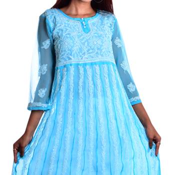 Lavangi Women's Faux Georgette Lucknow Chikankari Handicrafted Anarkali Kurti 4