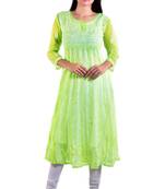 Lavangi Women's Faux Georgette Lucknow Chikankari Handicrafted Anarkali Kurti (Dhani)
