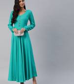 Sea-green plain viscose rayon maxi-dresses