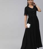 Black printed viscose rayon maxi-dresses