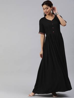 Black printed viscose rayon maxi-dresses 2