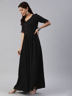 Black printed viscose rayon maxi-dresses 3