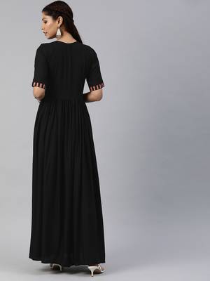 Black printed viscose rayon maxi-dresses 4