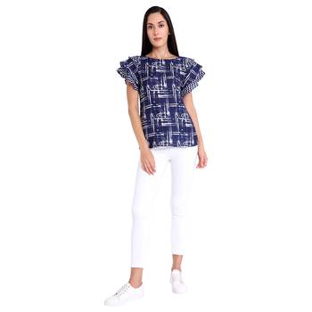 Blue plain crepe kurtas-and-kurtis 1