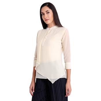 Cream plain georgette kurtas-and-kurtis
 3