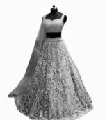Grey embroidered net semi stitched lehenga