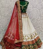 White embroidered satin semi stitched lehenga