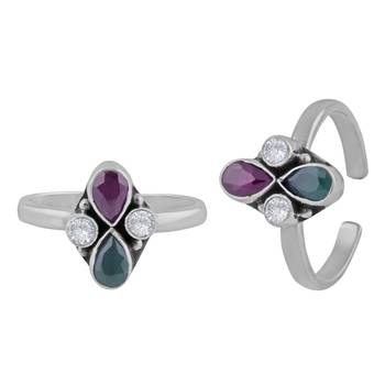 Multi Zircon Silver Toe Ring- TRMX055 1