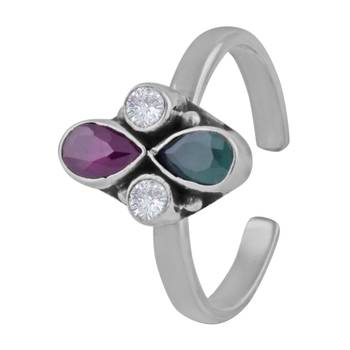 Multi Zircon Silver Toe Ring- TRMX055 3