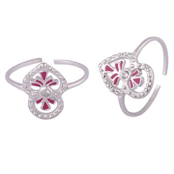 Pink Touch Silver Toe Rings-TRMX102 1