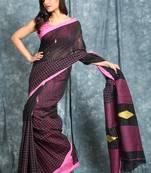 Black woven blended cotton saree with blouse