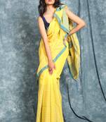 Light yellow woven blended cotton saree with blouse