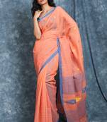 Light peach woven blended cotton saree with blouse