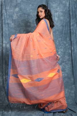 Light peach woven blended cotton saree with blouse 2